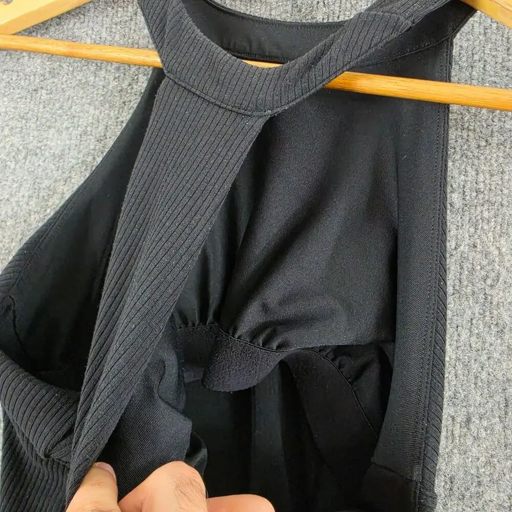 Alo Yoga Top Women Small Insight Tank Ribbed Halter Black Yoga Athletic Gym Chic
